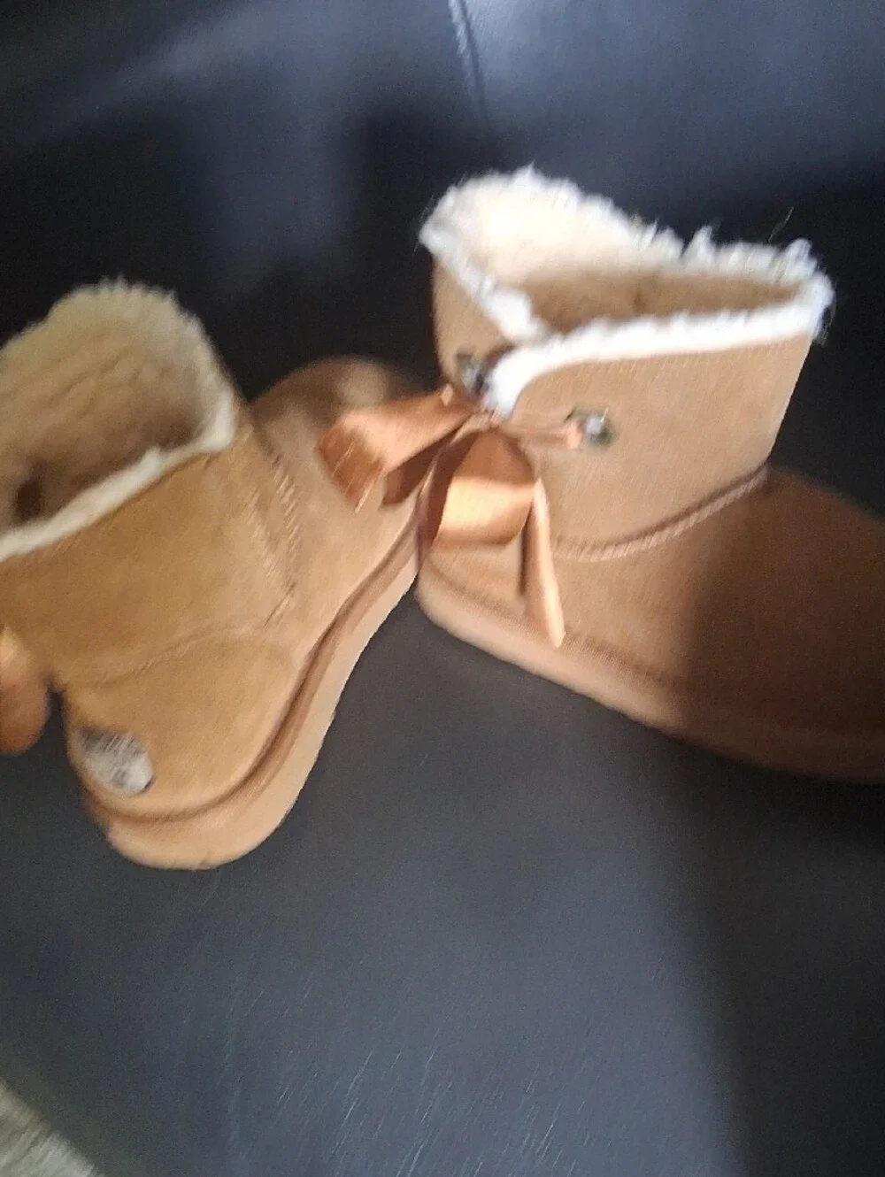 BearPaw Kids Chestnut Suede Shearling Boots with Bow